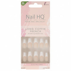Long Coffin French Nails - 24 Pieces